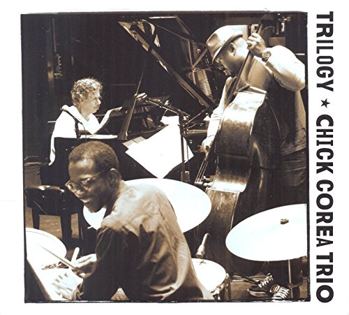 Black and white photo of Chick Corea Trio performing jazz music.