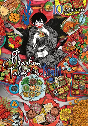 Manga cover: young woman in kimono surrounded by food and flowers.