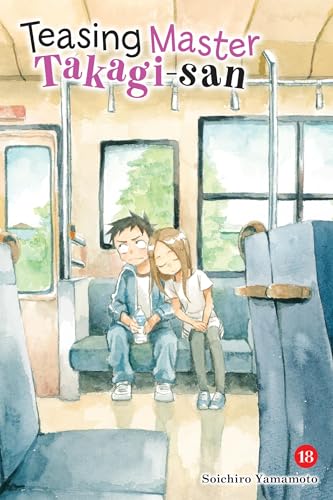 Manga cover: two students sitting close on a train, volume 18.