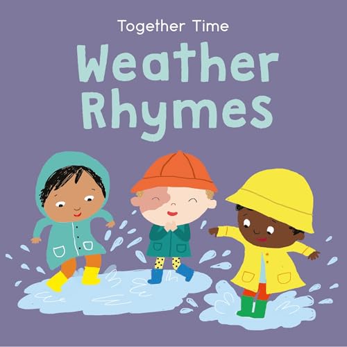 Book cover: "Weather Rhymes" with children in raincoats jumping in puddles.