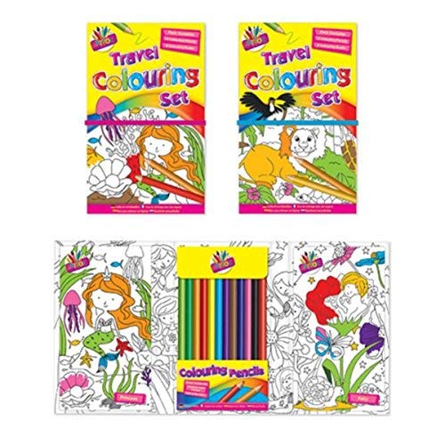 Two travel colouring book sets with twelve coloured pencils included.