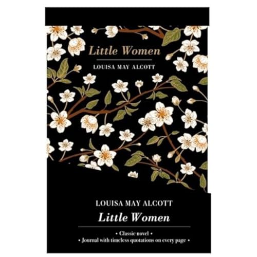 Little Women book and journal set with white floral pattern on a black background.