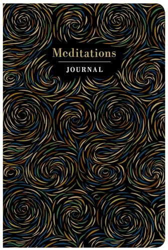 Black journal with swirling gold and blue patterned cover, titled "Meditations".
