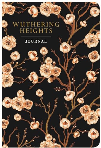 Wuthering Heights journal cover with a black background and beige floral branch pattern.