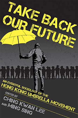 Book cover: person with yellow umbrella, crowd silhouettes, text “Take Back Our Future.”