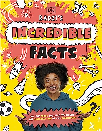 Book cover with a smiling boy and colorful science-themed doodles.