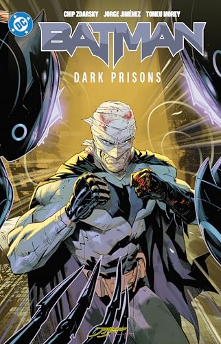 Batman with bandaged face, facing forward, comic book cover.