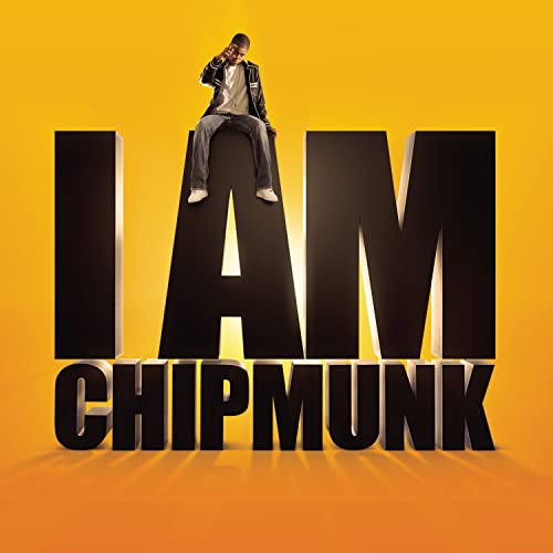 Chipmunk sits atop large, black letters spelling "I AM CHIPMUNK" on orange.