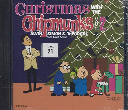 CD cover for “Christmas With The Chipmunks 2” featuring cartoon chipmunks.