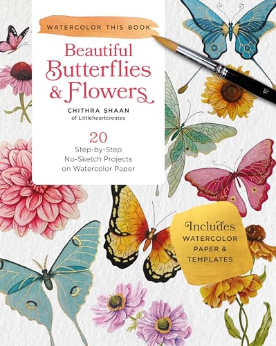 Book cover featuring watercolor butterflies and flowers with a paintbrush resting on top.