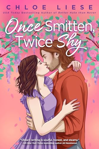 Book cover illustration of a couple kissing against a background of pink flowers.