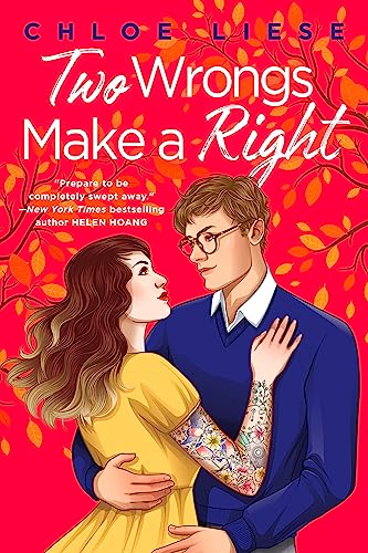 Book cover: Couple embracing, autumnal leaves, red background, title "Two Wrongs Make a Right".