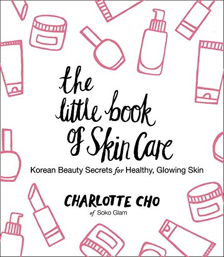Book cover with pink line drawings of skincare products and black cursive title text.