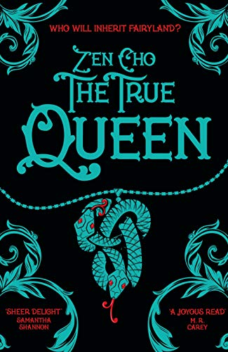 Book cover: "The True Queen" with teal text and a coiled snake design.