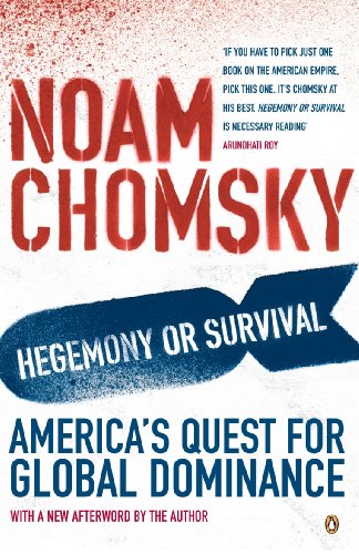 Book cover: “Hegemony or Survival” by Noam Chomsky, red, white, and blue.