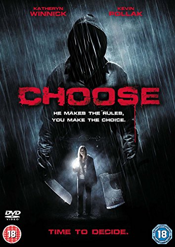 Dark DVD cover with hooded figure and woman holding flashlight in rainy scene.