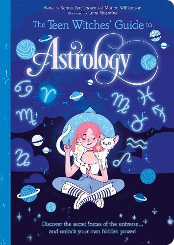 Book cover with illustration of a teen witch and astrological symbols.