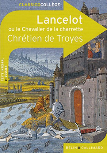 Book cover: "Lancelot" by Chrétien de Troyes, with castle illustration.