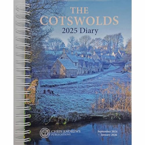 Spiral-bound 2025 diary with a winter landscape of Cotswolds stone cottages.