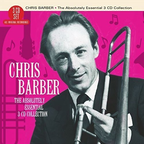CD cover featuring Chris Barber holding a trombone, with pink background and musical notes.
