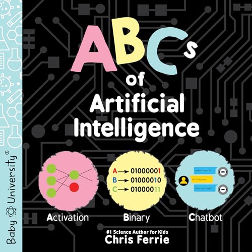Book cover titled ABCs of Artificial Intelligence with circuit board background and three circular illustrations.