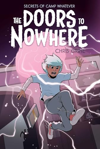Boy falling through a pink portal with lightning, book cover.