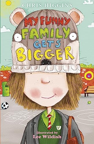 Book cover: child with a bear-head hat in a playground setting.