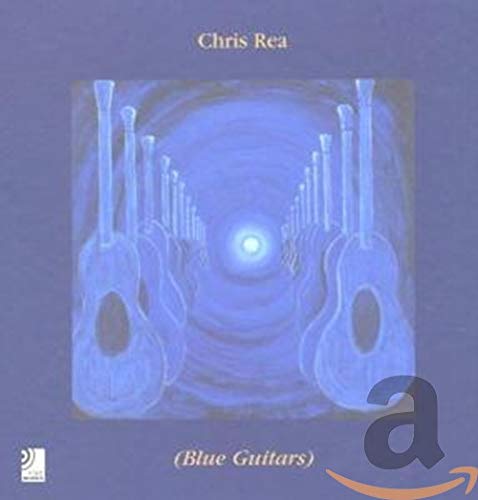 CD cover for Chris Rea’s “Blue Guitars” featuring rows of blue guitars.