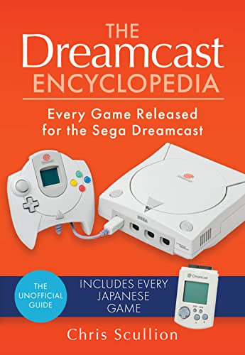 Book cover titled The Dreamcast Encyclopedia featuring a console, controller, and VMU on orange.