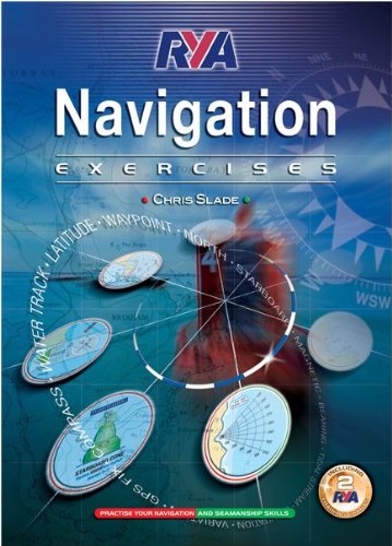Cover of RYA Navigation Exercises book featuring nautical charts and navigation symbols on blue.