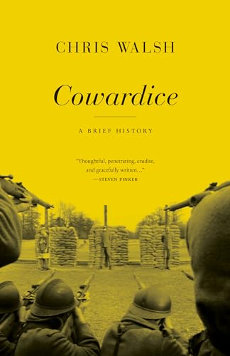Yellow book cover with title “Cowardice” and blurred image of soldiers.