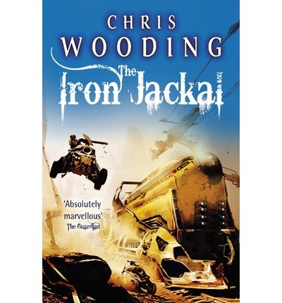 Book cover for The Iron Jackal featuring a flying vehicle and a large train.