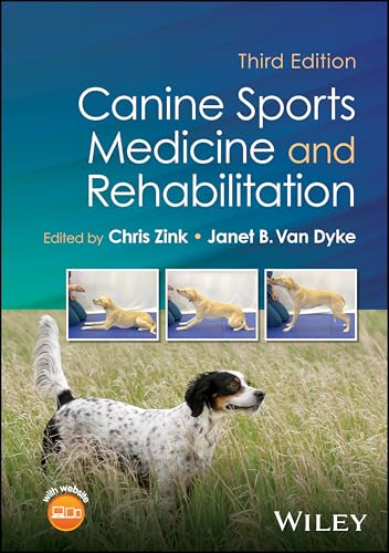 Book cover: “Canine Sports Medicine and Rehabilitation,” third edition, with dogs.