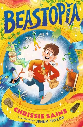 Book cover: boy surrounded by colorful, fantastical creatures in a portal.