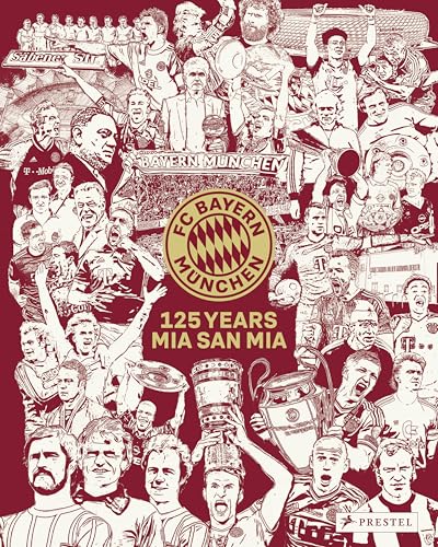 FC Bayern Munich anniversary book cover with player portraits and trophies.