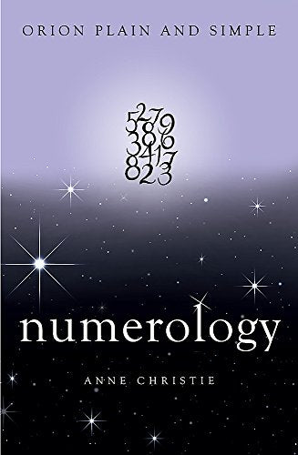 Book cover for "Numerology" with numbers and starry night background.