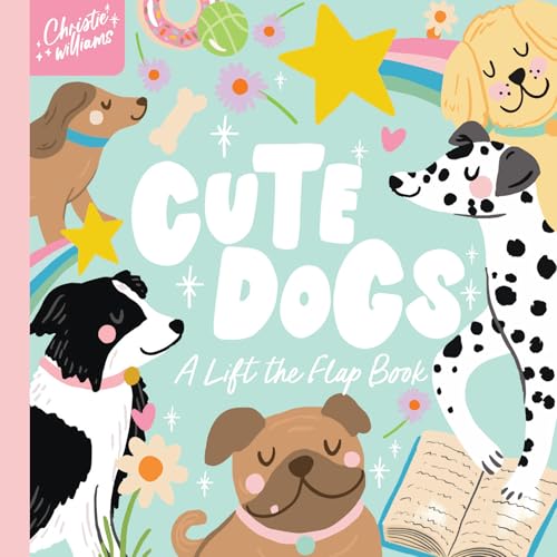 Book cover titled Cute Dogs featuring illustrations of various dog breeds on light blue.
