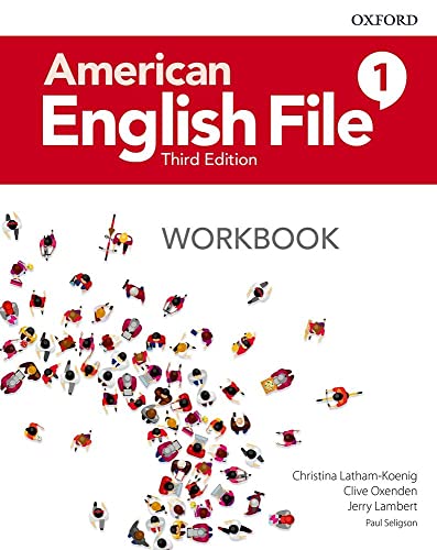 “American English File” Level 1 Workbook, third edition, with colorful pin graphics.