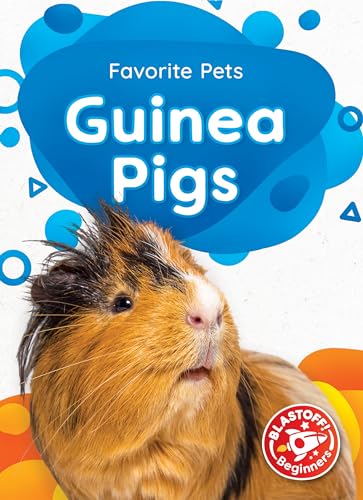A brown and black guinea pig on a book cover titled Guinea Pigs.