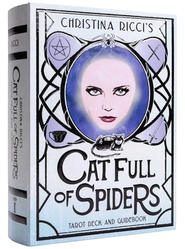 Tarot deck box featuring a portrait of a woman and a black cat.