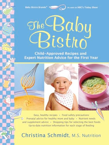 Book cover: “The Baby Bistro” with baby chef and food illustrations.