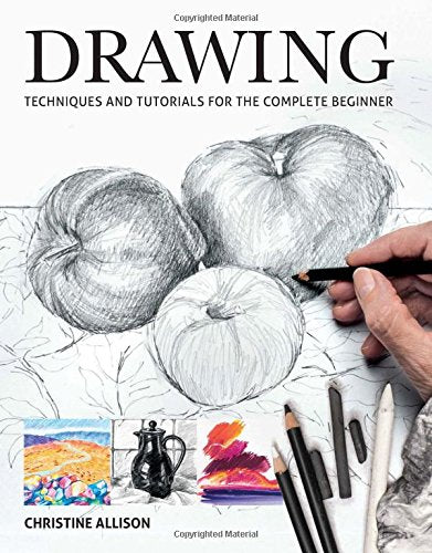 Book cover with a graphite drawing of apples and a hand holding a pencil.