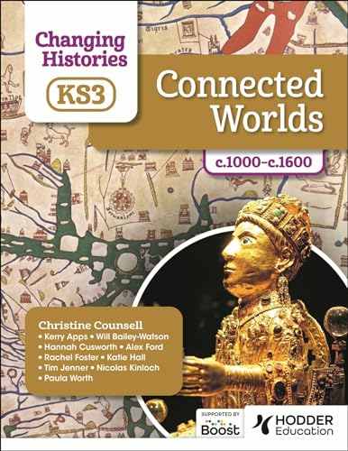 Textbook cover with a golden statue head and historical map background.