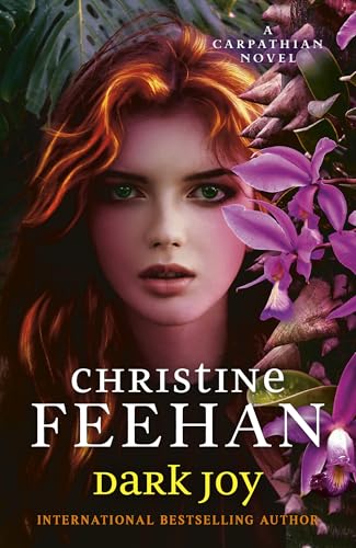 Book cover featuring a woman with red hair and purple orchids.