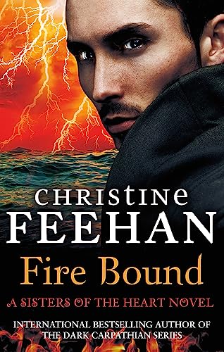 Book cover: man’s face with stormy, fiery background; title “Fire Bound”.