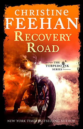 Book cover for Recovery Road by Christine Feehan featuring a motorcycle in orange smoke.