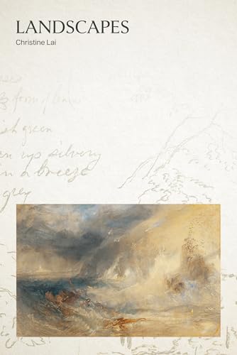 Book cover titled Landscapes by Christine Lai featuring a stormy seascape painting and handwritten text.