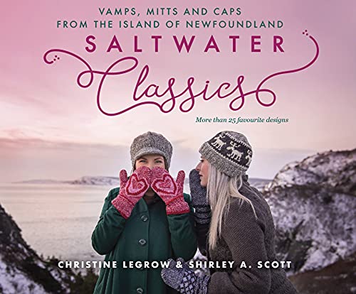 Knitting pattern book cover with two women wearing knitted hats and mittens.