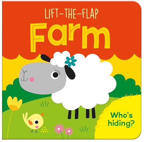 Lift-the-flap book cover with a sheep, chick, and colorful farm scene.