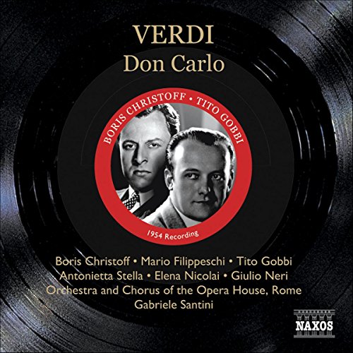 CD cover for Verdi’s Don Carlo, featuring portraits of opera singers.